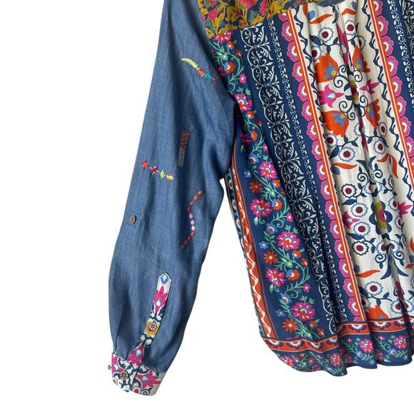 John Mark Bohemian Embroidered Long Sleeve Button Down Blouse Size S - Picture 7 of 13